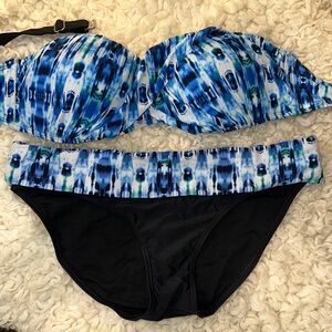Blue and Black Patterned Bikini Set
